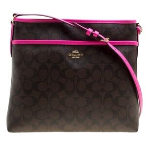 Coach Brown/Fuchsia Signature Canvas and Leather Crossbody Bag